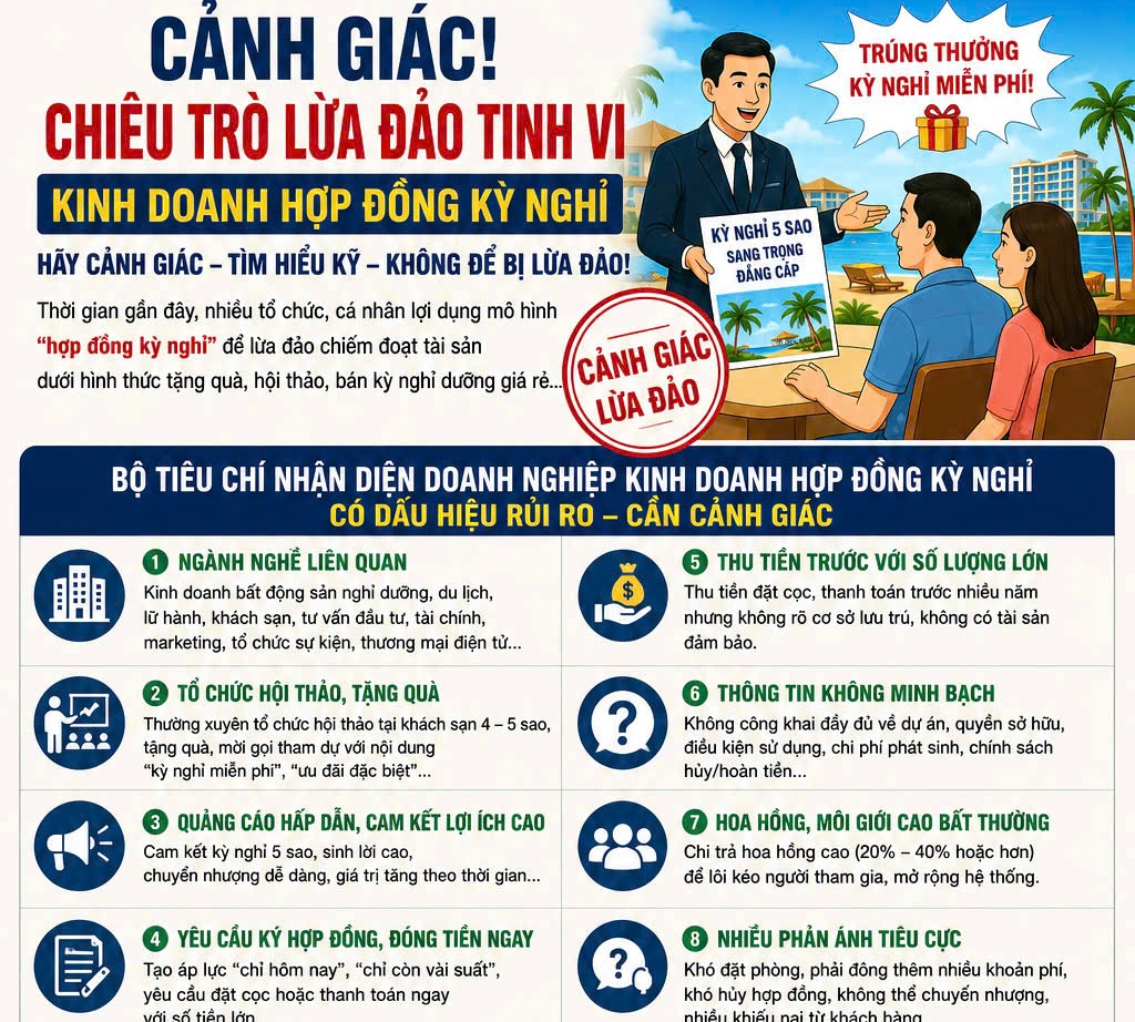 Phòng Cảnh sát kinh tế: Cảnh báo về chiêu trò lừa đảo dưới hình thức “Hợp đồng kỳ nghỉ”